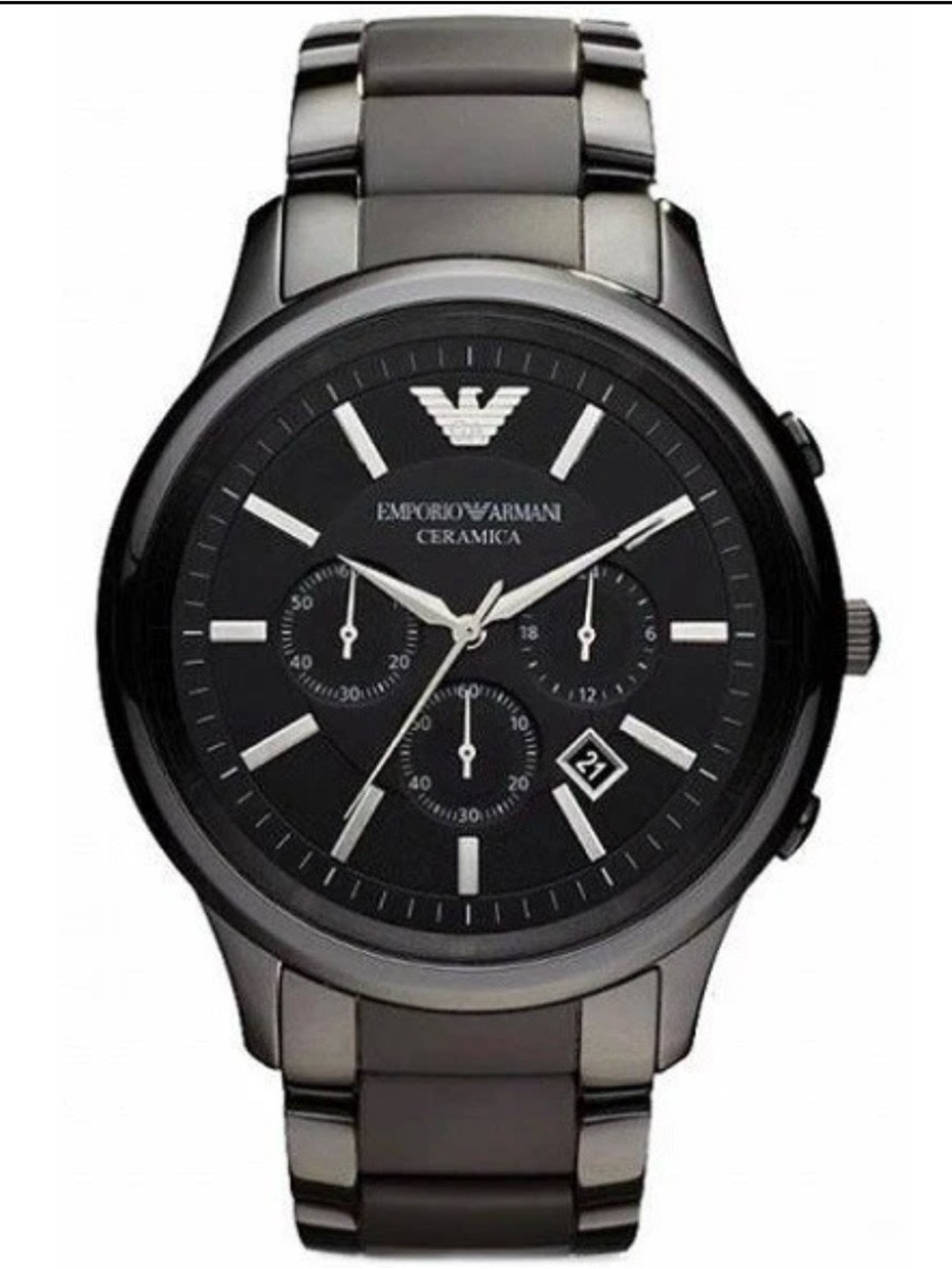 EMPORIO ARMANI MENS WATCH AR1451 CERAMIC BLACK STRAP WITH BLACK DIAL GENUINE